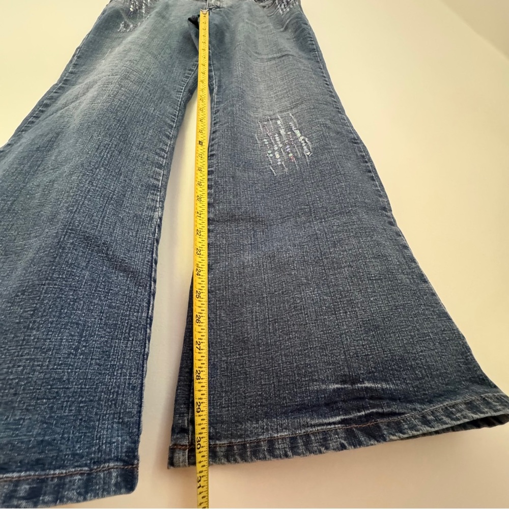 Apollo Jeans Bootcut Blue‎ Denim Rhinestone Embellished Distressed Women’s 18 - Picture 12 of 13